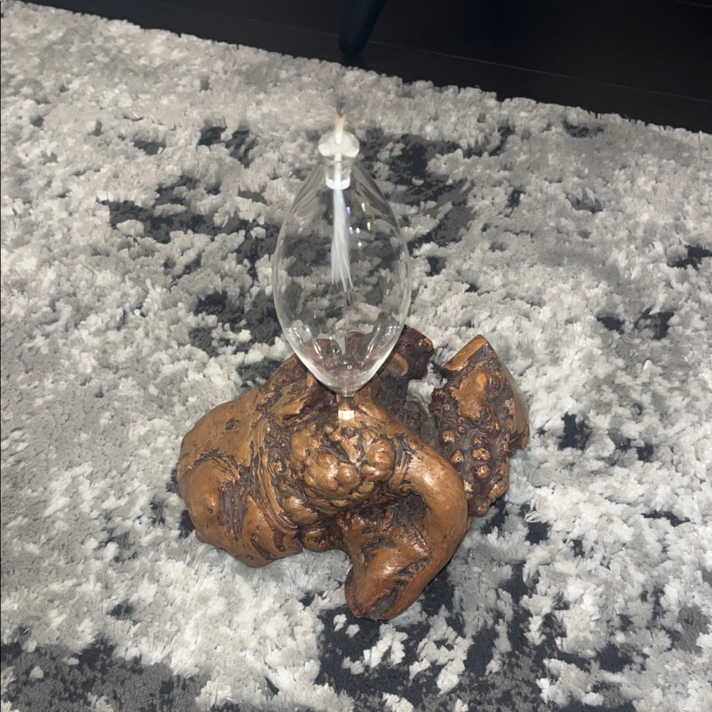 Vintage Unique Wooden Sculpture with Glass Accent Lamp